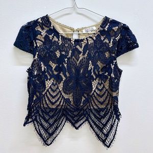 Blue Lace Crop Top